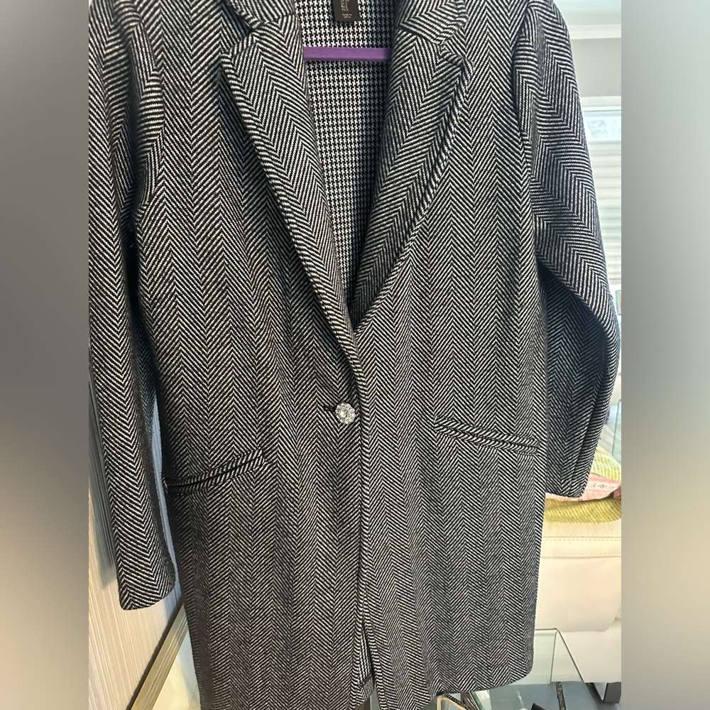 Christian Siriano Black and White Herringbone coat